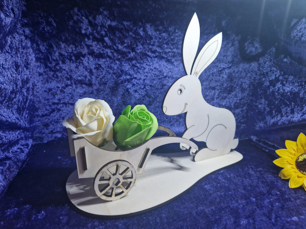 Hase mit Karre Osterkorb Deko Tisch uvm.