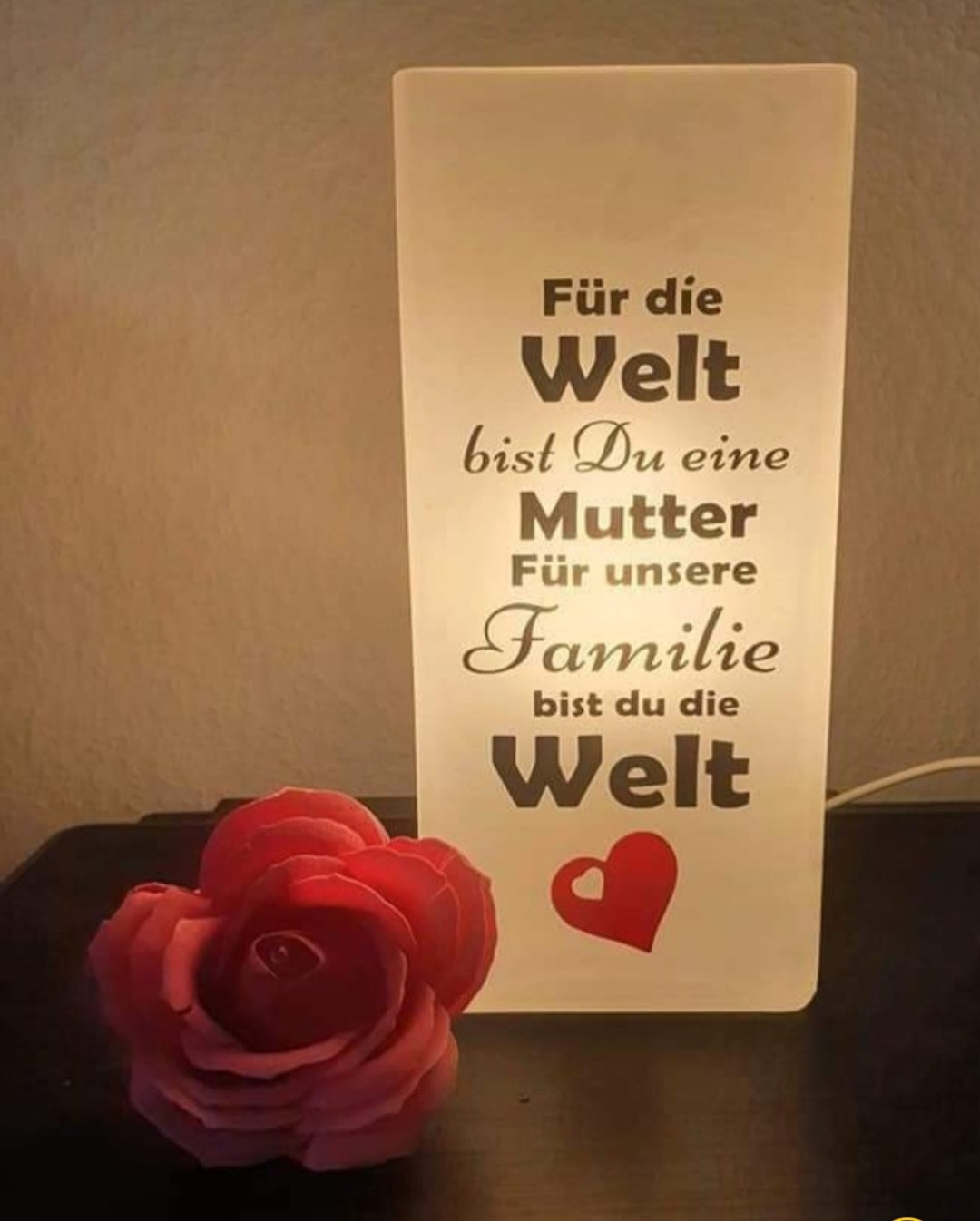 Tischlampe Nachtlampe Deko Lampe mit Spruch Glas